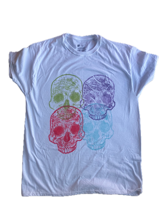4 Color skull on white T