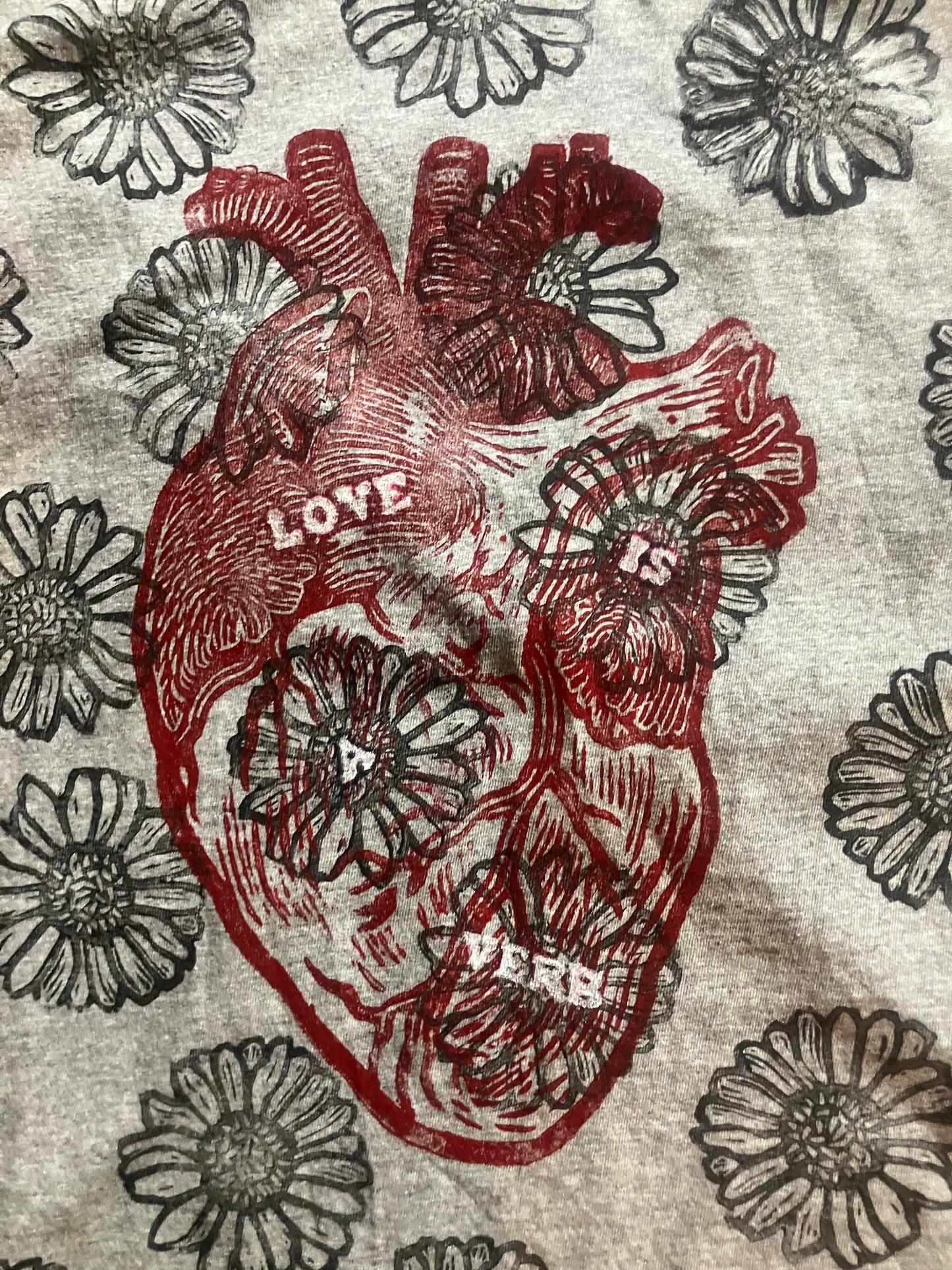 Love is a Verb Gray T with Daisies