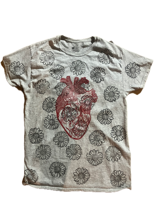 Love is a Verb Gray T with Daisies